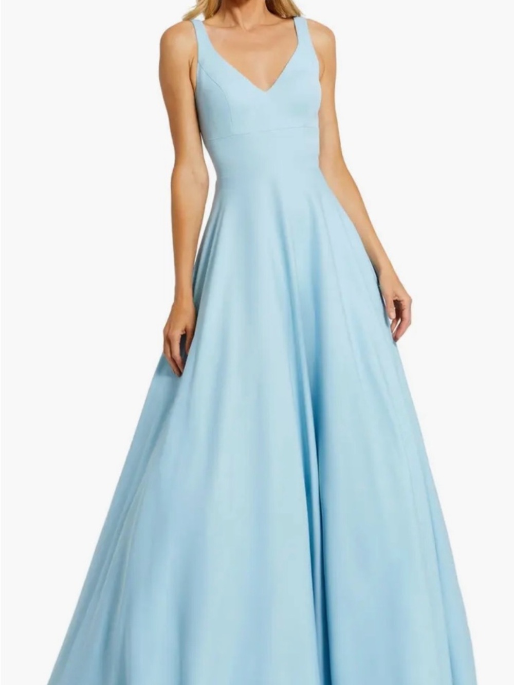 Light Blue V-Neck Maxi Dress — Sleeveless Elegant Gown